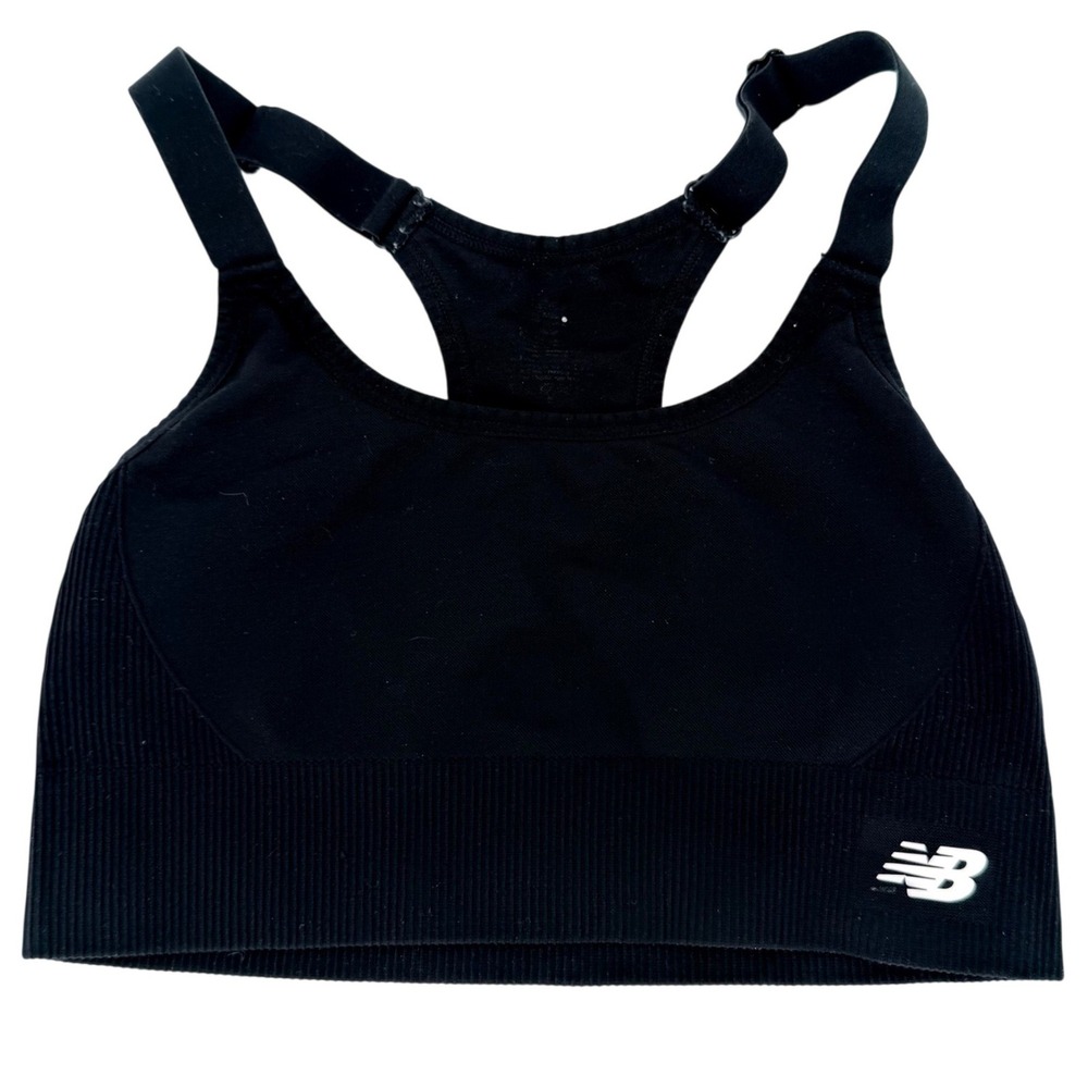 New Balance Womens Black Seamless Racerback Medium Support Sport Bra Small